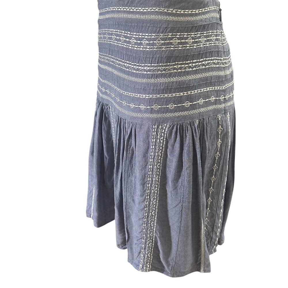 White House Black Market Skirt Womens 10 Blue Boho Embroidered Drop Waist Mini - Picture 4 of 10